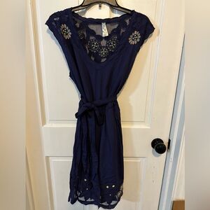 Rare Anthropologie Maeve blue/Purple‎ Embroidered Floral Lace Dress Small